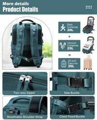 Rucsac de voiaj unisex cu vacuum SZLX, compatibil Wizz Air 40x30x20 cm, Ryanair 40x20x25 cm, EasyJet 45x36x20 cm, cu compartiment pentru laptop de 14 inchi și compartiment pentru încălțăminte 9
