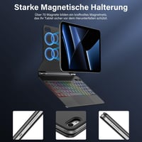 Husă magnetică SZO pentru iPad cu tastatură și touchpad, Bluetooth, iluminare LED în 7 culori, suport pliabil, iPad 10.9 și 11 2025, negru 3