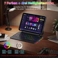 Husă magnetică SZO pentru iPad cu tastatură și touchpad, Bluetooth, iluminare LED în 7 culori, suport pliabil, iPad 10.9 și 11 2025, negru 6