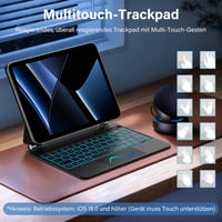 Husă magnetică SZO pentru iPad cu tastatură și touchpad, Bluetooth, iluminare LED în 7 culori, suport pliabil, iPad 10.9 și 11 2025, negru 7
