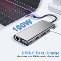 SZPACMATE 12 az 1-ben USB-C dokkoló állomás 4K HDMI VGA Ethernet SD kártyaolvasó 6