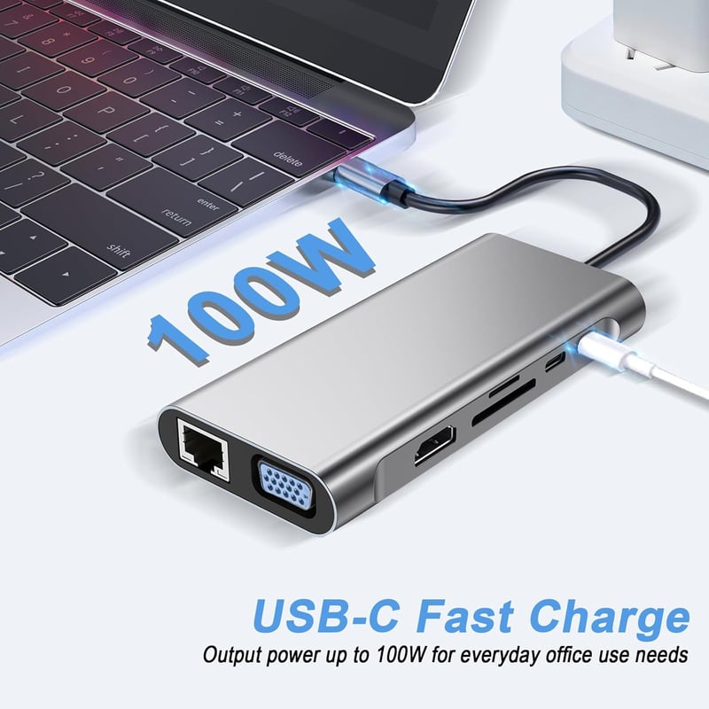 SZPACMATE 12 az 1-ben USB-C dokkoló állomás 4K HDMI VGA Ethernet SD kártyaolvasó