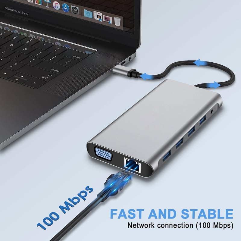 SZPACMATE 12 az 1-ben USB-C dokkoló állomás 4K HDMI VGA Ethernet SD kártyaolvasó