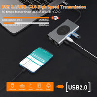 SZPACMATE 13-in-1 USB-C Hub Dokkoló Állomás Vezeték Nélküli Töltéssel, 4K HDMI, VGA, USB 3.0, Ethernet, 100W PD MacBook Pro Kompatibilis 5