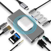 SZPACMATE 13-in-1 USB-C Hub Dokkoló Állomás Vezeték Nélküli Töltéssel, 4K HDMI, VGA, USB 3.0, Ethernet, 100W PD MacBook Pro Kompatibilis 1