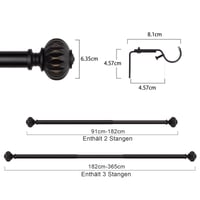 SZXIMU Výsuvná záclonová tyč 182-365 cm, čierna, priemer 25,4 mm, s nastaviteľnými držiakmi a okrúhlymi koncovkami s kvetinovým vzorom 7