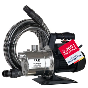 Pompă de grădină din oțel inoxidabil T.I.P. Clean Jet 1000 Plus cu set de absorbție de 4 m, 3300 l/h, 46 m, 4,6 bar, 800 W, protecție la suprasarcină termică