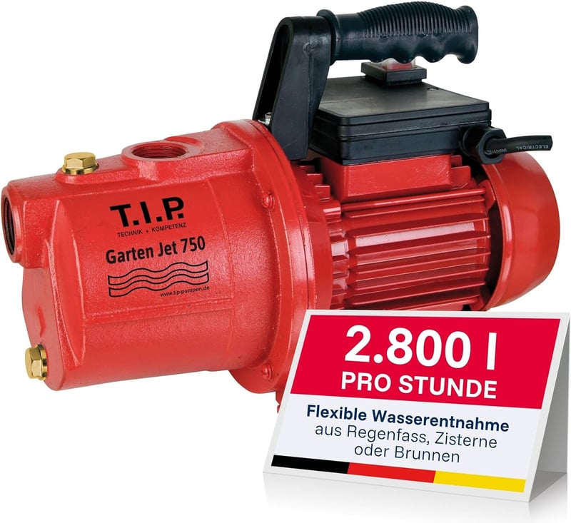 T.I.P. Garten Jet 750 Öntöttvas Kerti Szivattyú 2800 l/h - Fördermenge 2.800 l/h, Without bundle, Cast pump housing