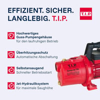 T.I.P. Garten Jet 750 Öntöttvas Kerti Szivattyú 2800 l/h - Fördermenge 2.800 l/h, Without bundle, Cast pump housing 6
