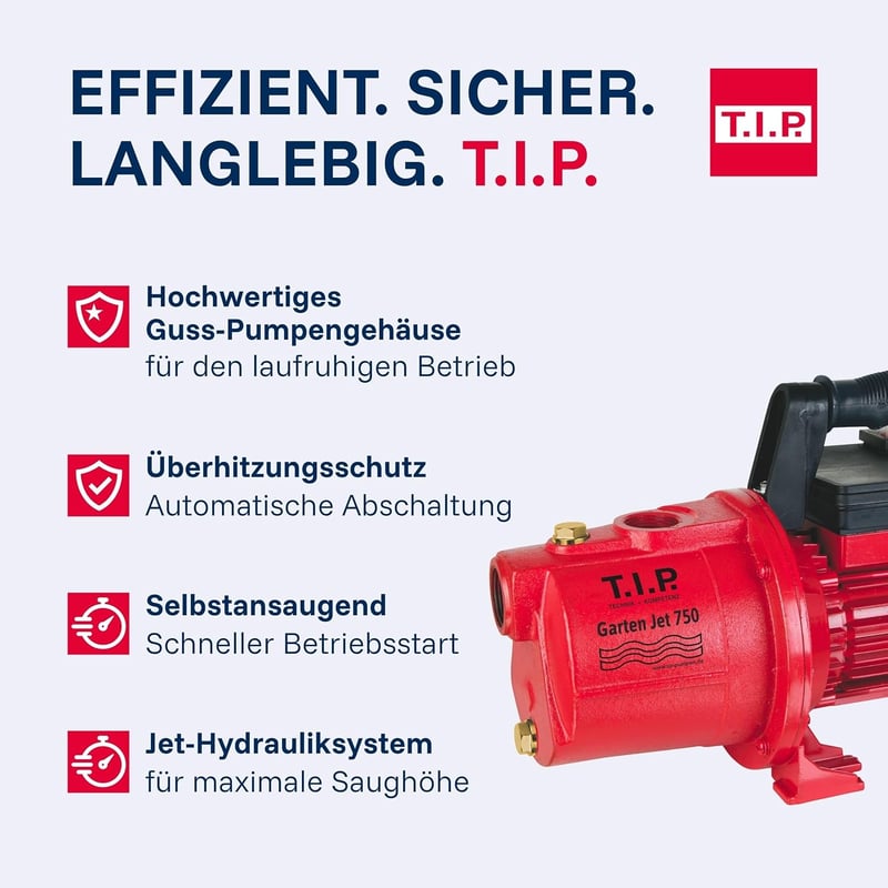 T.I.P. Garten Jet 750 Öntöttvas Kerti Szivattyú 2800 l/h - Fördermenge 2.800 l/h, Without bundle, Cast pump housing