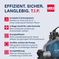 Piesková filtrácia do bazéna T.I.P. – výkon 10 000 l/h, pre bazény do 30 m³, účinná filtrácia vody 5