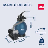 Piesková filtrácia do bazéna T.I.P. – výkon 10 000 l/h, pre bazény do 30 m³, účinná filtrácia vody 10
