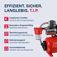 T.I.P. HWW 1000/25 Plus F Kućni hidropak od nehrđajućeg čelika s predfilterom – 3300 l/h, 46 m, 4,6 bara, 800 W, čelični spremnik od 22 l, manometar 5