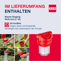 T.I.P. HWW 1000/25 Plus F Kućni hidropak od nehrđajućeg čelika s predfilterom – 3300 l/h, 46 m, 4,6 bara, 800 W, čelični spremnik od 22 l, manometar 8