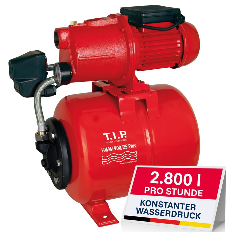 Domáca vodáreň T.I.P. HWW 900/25, 2800 l/h, 42 m, 600 W, 18-litrová nádoba, liatinové čerpadlo na zavlažovanie a zvyšovanie tlaku