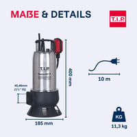 T.I.P. Maxima 400 SX rozsdamentes acél szennyvíz merülőszivattyú – 24 000 l/h, 35 mm szennyezettség – 30140 7