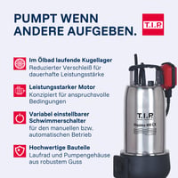 T.I.P. Maxima 400 SX rozsdamentes acél szennyvíz merülőszivattyú – 24 000 l/h, 35 mm szennyezettség – 30140 6
