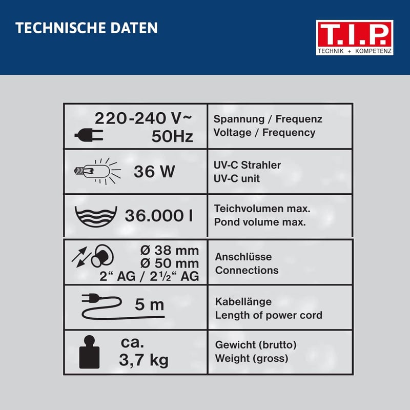 T.I.P. SPU 36000 UV-C Medence Tisztító Lámpa 36000 Literes Medencékhez