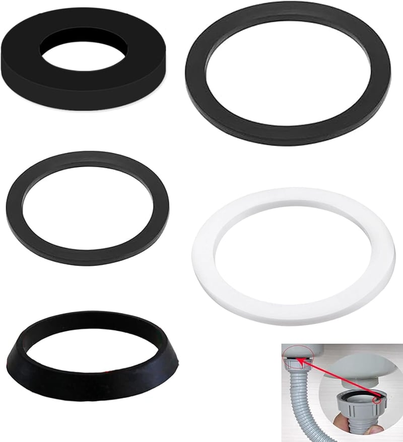 T TAKONE Mosogató Lefolyó Tömítés Készlet, 40 mm-es Szifon Tömítések Konyhába, 2 Ék és 6 Lapos Gumi Tömítőgyűrű Szett