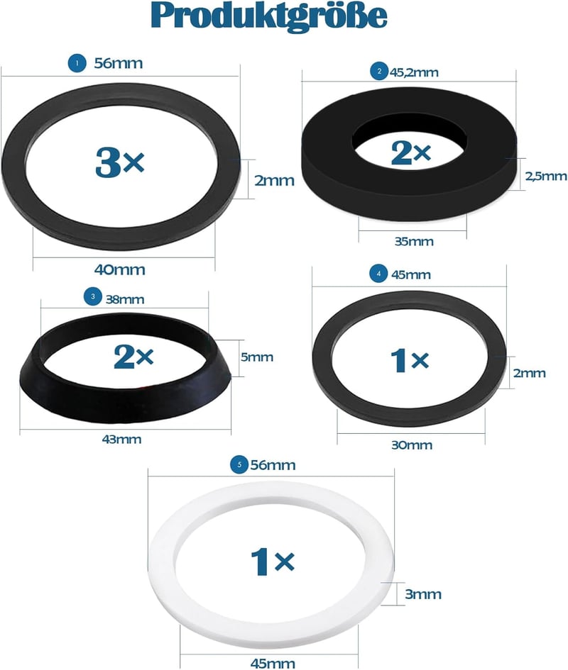 T TAKONE Mosogató Lefolyó Tömítés Készlet, 40 mm-es Szifon Tömítések Konyhába, 2 Ék és 6 Lapos Gumi Tömítőgyűrű Szett