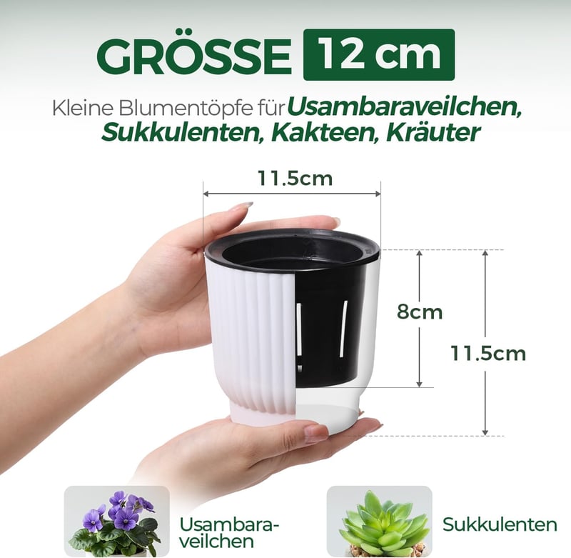 T4U Önöntöző Virágcserép Kanóccal, Műanyag, 6 Darabos Szett