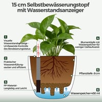 Samozavlažovací kvetináč T4U s ukazovateľom hladiny vody, 15 cm, sivý, 2 ks – Interiérový a exteriérový kvetináč pre brečtan a lopatkovec, pre začiatočníkov 2