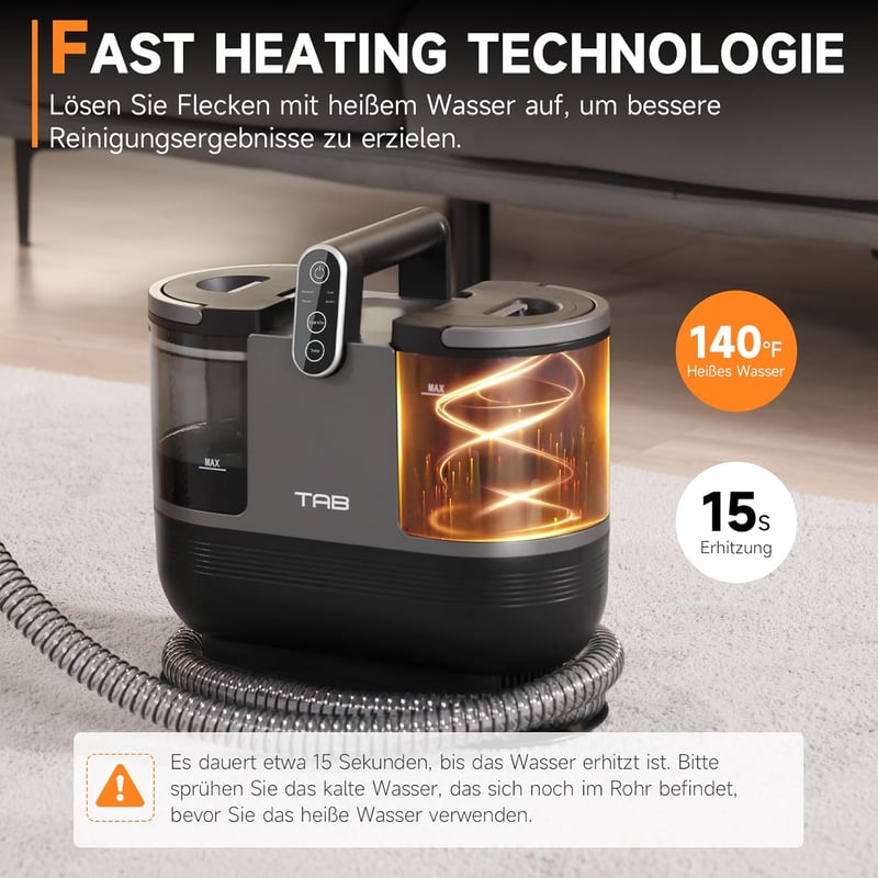 TAB Gyors Felmelegítő Szőnyegtisztító Mosó-szívógép 60°C Meleg Vízzel
