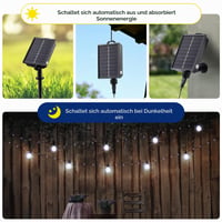 Tacobey solarni svjetlosni niz za vanjsku upotrebu s 20 G40 žarulja, 10 m, 100 LED dioda, USB punjenje, 8 načina rada, vodootporan, dekoracija za vrt, terasu i balkon 4