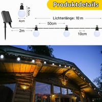 Tacobey solarni svjetlosni niz za vanjsku upotrebu s 20 G40 žarulja, 10 m, 100 LED dioda, USB punjenje, 8 načina rada, vodootporan, dekoracija za vrt, terasu i balkon 6