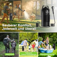 Tadomoe 20L Hordozható Kempingzuhany Pumpával - 2000mAh Napelemes Fekete Zuhanyzó Táskával és Zuhanyfejjel Kempingezéshez, Túrázáshoz, Utazá - Black 7