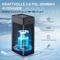 Tadomoe 20L Hordozható Kempingzuhany Pumpával - 2000mAh Napelemes Fekete Zuhanyzó Táskával és Zuhanyfejjel Kempingezéshez, Túrázáshoz, Utazá - Black 2