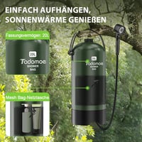 Tadomoe 20L Napelemes Kemping Zuhany Pumpával - Hordozható PVC Zuhanyzó Táskával és Zuhanyfejjel, Kempingezéshez, Túrázáshoz, Utazáshoz, Zöl 3