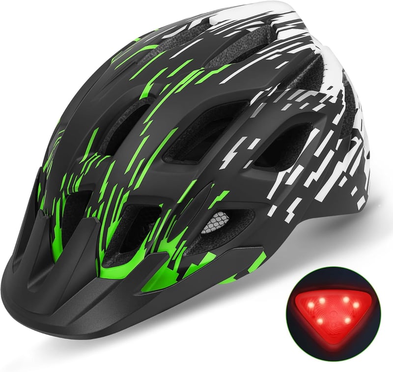 Tadpole Kerékpáros Sisak LED Lámpával Felnőtteknek 57-62cm - BlackGreen