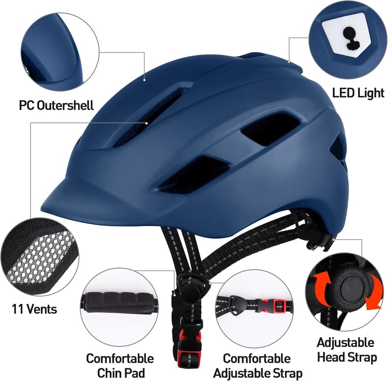 Tadpole LED-es kerékpáros sisak felnőtteknek, szellőztetett mountain bike bukósisak