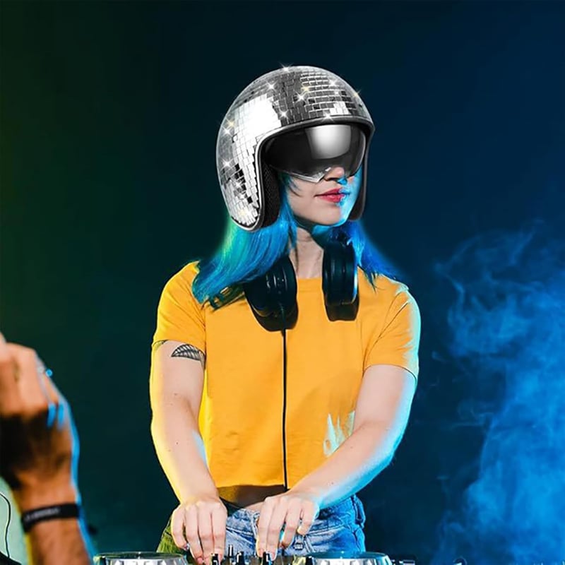 Taechalingo Disco Gömb Sisak Fényes Parti Fejdísz Retraktábilis Napsárnyal