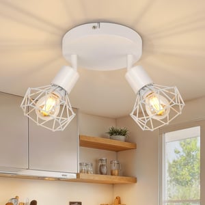 Spot LED pentru tavan TaFiCo cu 2 dulii E14 - Lampă de tavan rotundă albă pentru sufragerie, bucătărie, dormitor - Pivotantă, fără becuri incluse