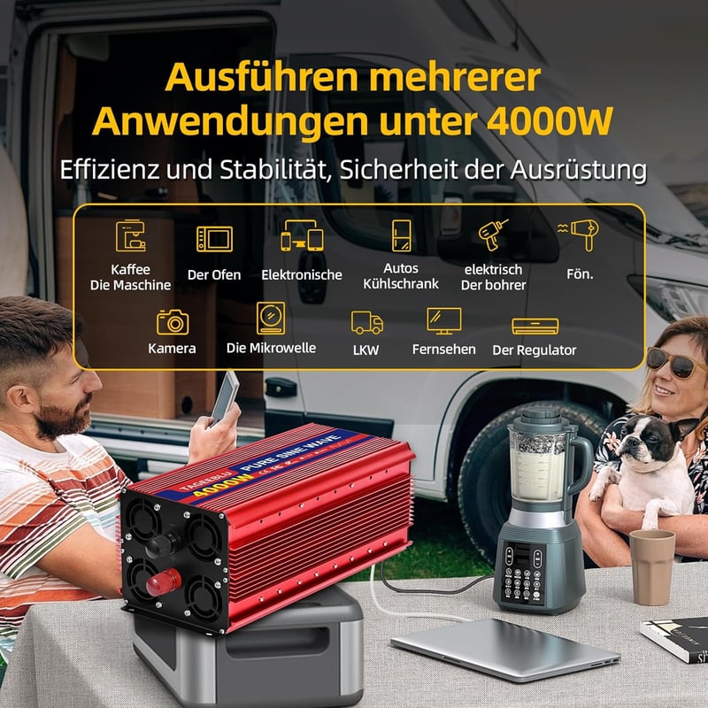 TAGEEBLU 4000W Tiszta Szinusz Inverter 12V-ról 230V-ra Autóhoz LCD Kijelzővel
