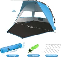 TAGVO UV védő strand sátor 4 személyes pop up napvédő menedék, jó szellőzéssel, kék-szürke camping sátor 6