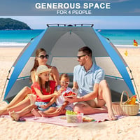 TAGVO UV védő strand sátor 4 személyes pop up napvédő menedék, jó szellőzéssel, kék-szürke camping sátor 2