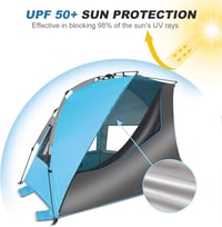 TAGVO UV védő strand sátor 4 személyes pop up napvédő menedék, jó szellőzéssel, kék-szürke camping sátor 3