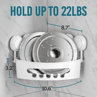 TAILI Rohová sprchová polica s prísavkou bez vŕtania, biela, 1 ks, vodoodolný držiak na šampón, nosnosť 10 kg, odnímateľný kúpeľňový košík 3