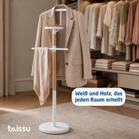 Nemý sluha TAISSU EIDE – biela a drevo – s hornou tyčou a vešiakom na nohavice – 47x29x111 cm – oceľ a drevo – stojan na oblečenie do spálne 4