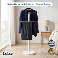 Nemý sluha TAISSU EIDE – biela a drevo – s hornou tyčou a vešiakom na nohavice – 47x29x111 cm – oceľ a drevo – stojan na oblečenie do spálne 2