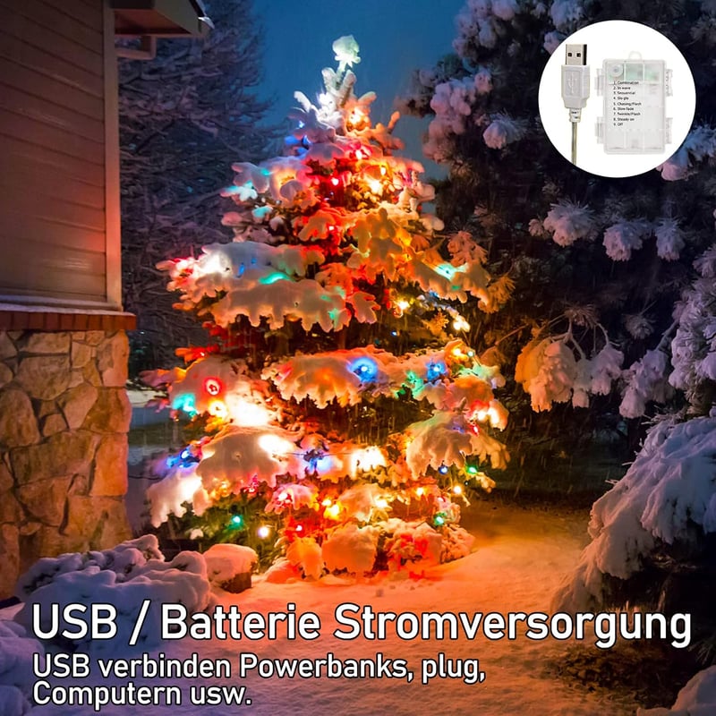 taiyongkang 13m 100 LED-es Színes Fényfüzér USB/Akkumulátor Távirányítóval Vízálló