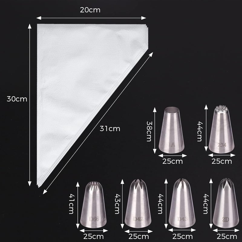 TAKUZA 100 db일次용Habzsák Szett 6 Csatornafejjel és Klipsszel Tortadekoráláshoz - Medium Size 100 Pieces + 6 Nozzles