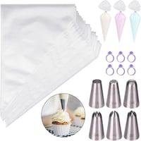 TAKUZA 100 db일次용Habzsák Szett 6 Csatornafejjel és Klipsszel Tortadekoráláshoz - Medium Size 100 Pieces + 6 Nozzles 1
