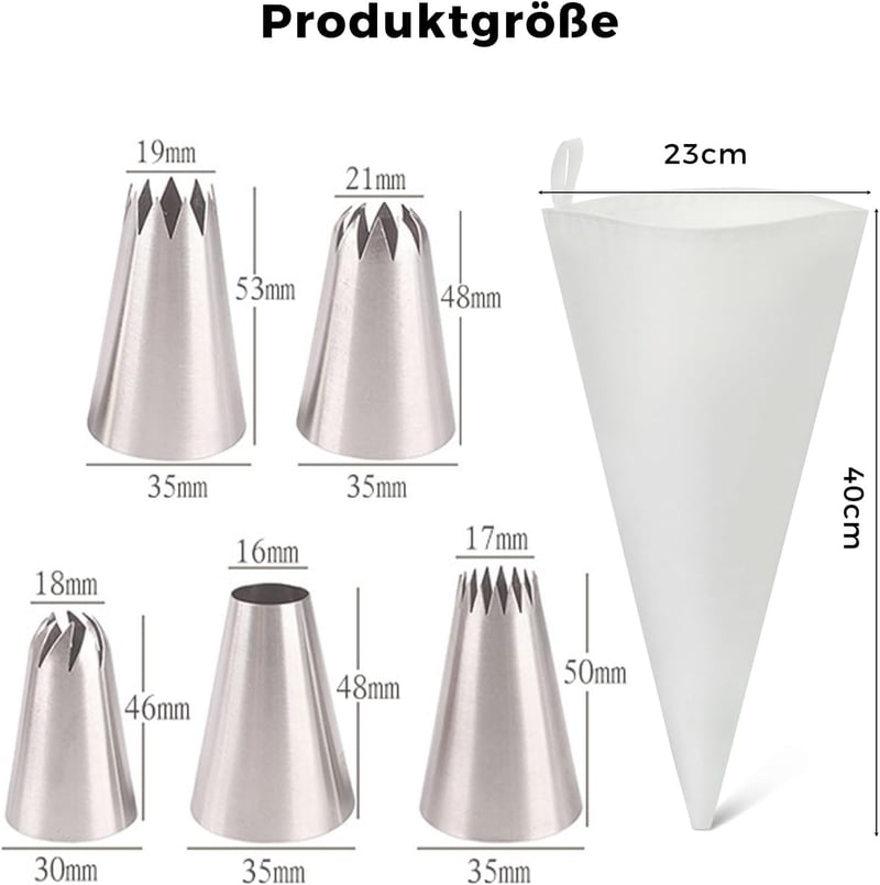 TAKUZA Professzionális Cukrász Szett 6 Részes Rozsdamentes Csatornázó Fúvóka Torta Sütemény Cupcake - Silver