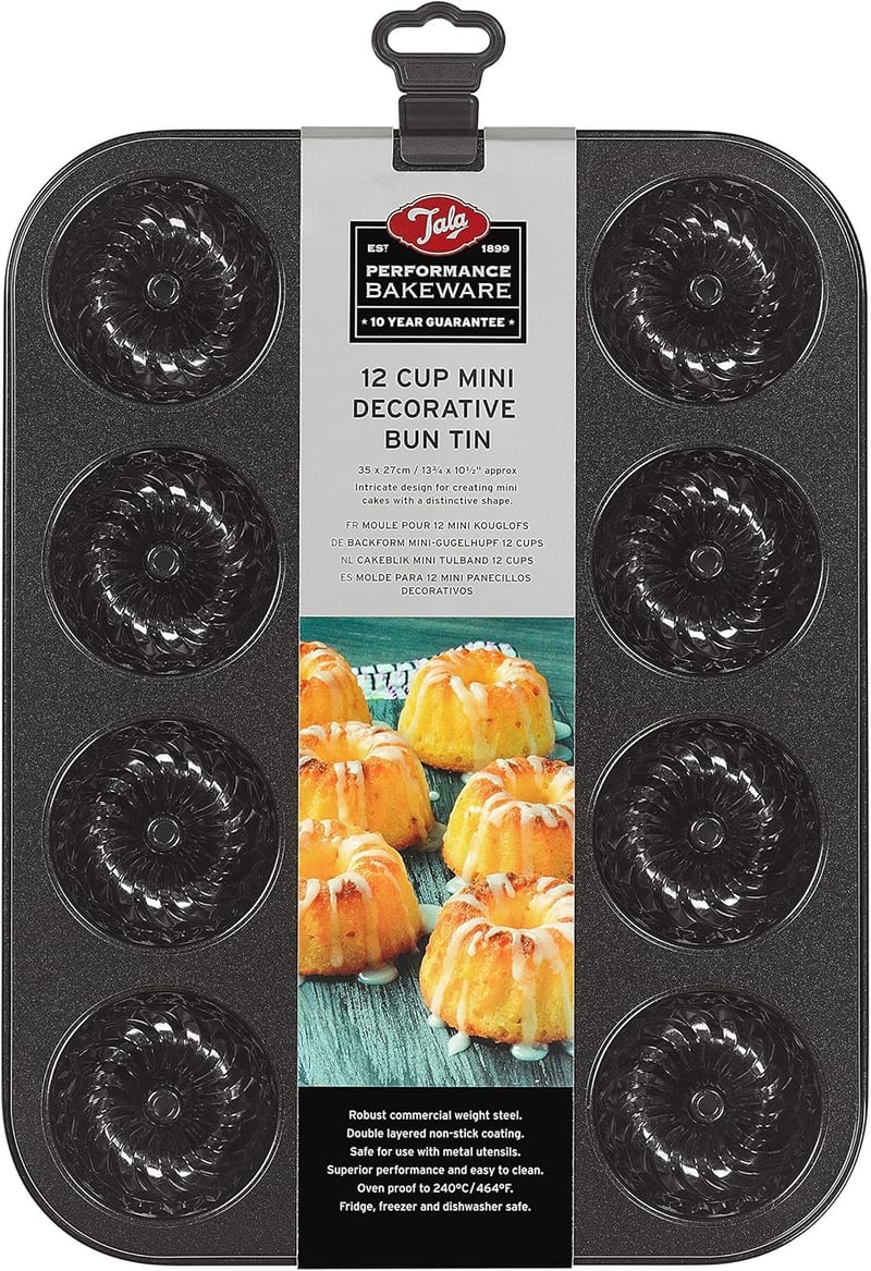 Tala Performance 12 Adag Mini Dekoratív Sütőforma Antracit 35x27cm Profi Acél - Single, 12 Cup Mini Decorative Bun Tin