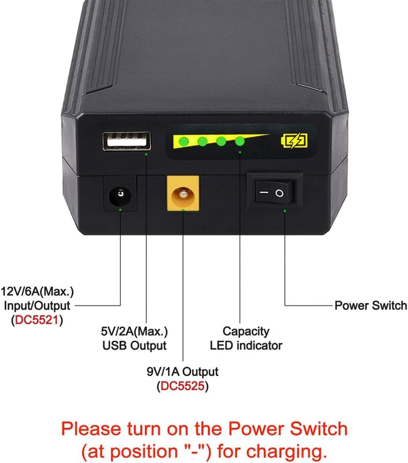 TalentCell 100WH Újratölthető Lítium-ion Akkumulátor - 12V/8300mAh, 9V/11000mAh, 5V/20000mAh - LED Szalaghoz, Kamerához, Fekete