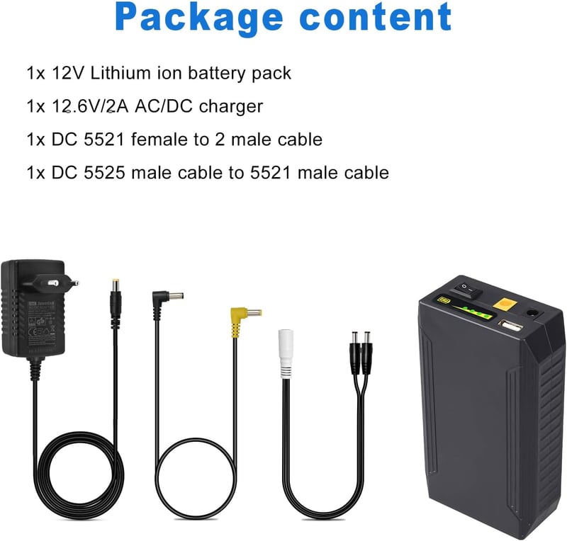 TalentCell 100WH Újratölthető Lítium-ion Akkumulátor - 12V/8300mAh, 9V/11000mAh, 5V/20000mAh - LED Szalaghoz, Kamerához, Fekete